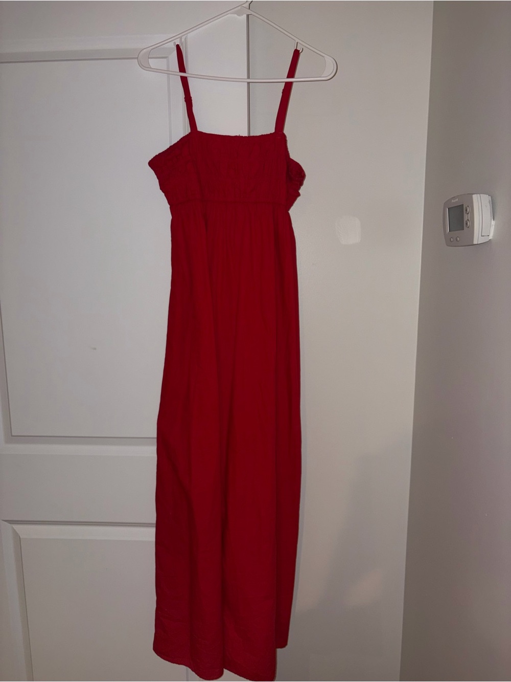 True Craft Bright Red Smocked Sundress with Thin Straps